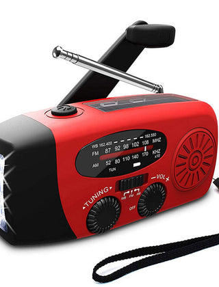 Noodradio met handslinger, zonnepaneel en zaklamp