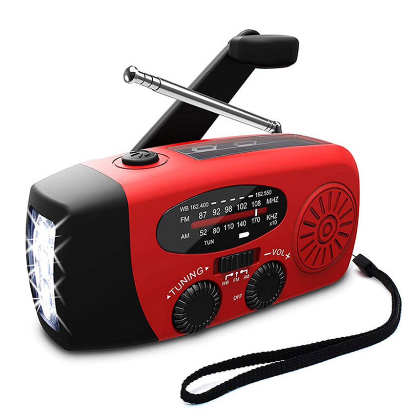 Noodradio met handslinger, zonnepaneel en zaklamp