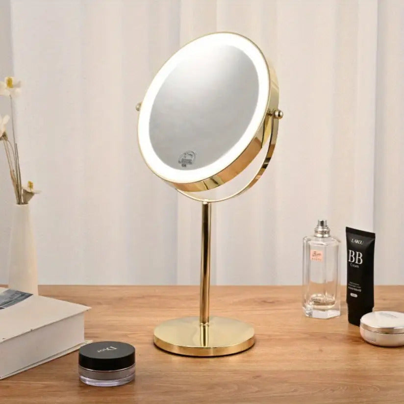 Ronde cosmeticaspiegel met LED-verlichting en vergrotende kant