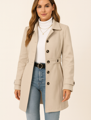 Getailleerde trenchcoat voor dames met ceintuur en reverskraag