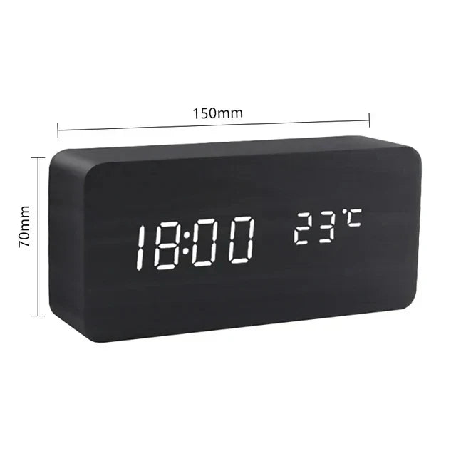 Digitale wekker in houtlook met LED-display