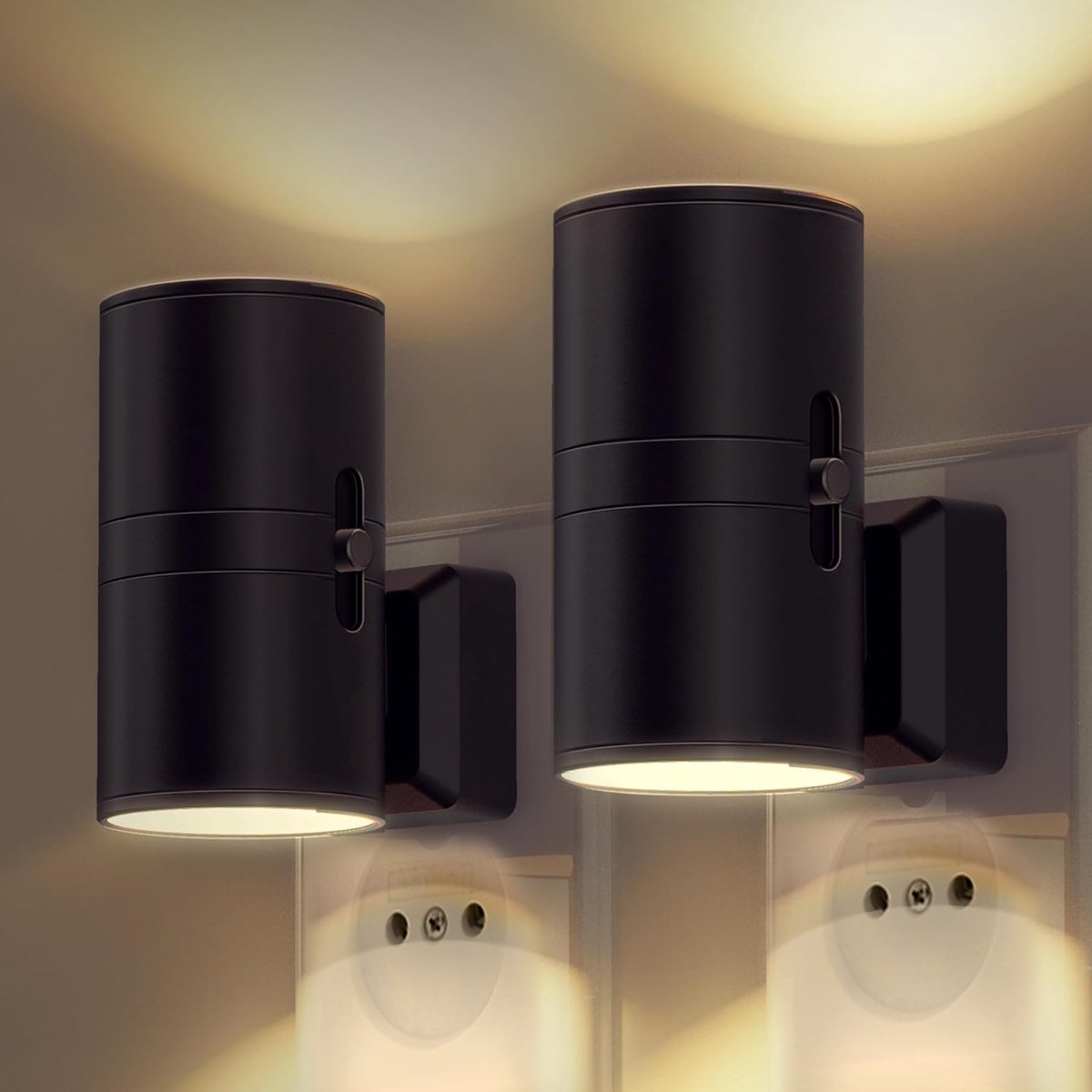 LED-wandlamp in een stopcontact met warm licht