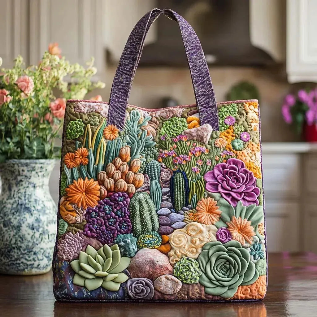 Gewatteerde shopper tas met print van een vetplantentuin