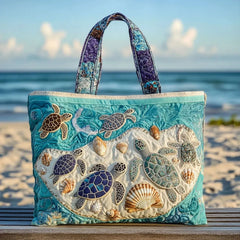 Gewatteerde shopper tas met print van verliefde schildpadden