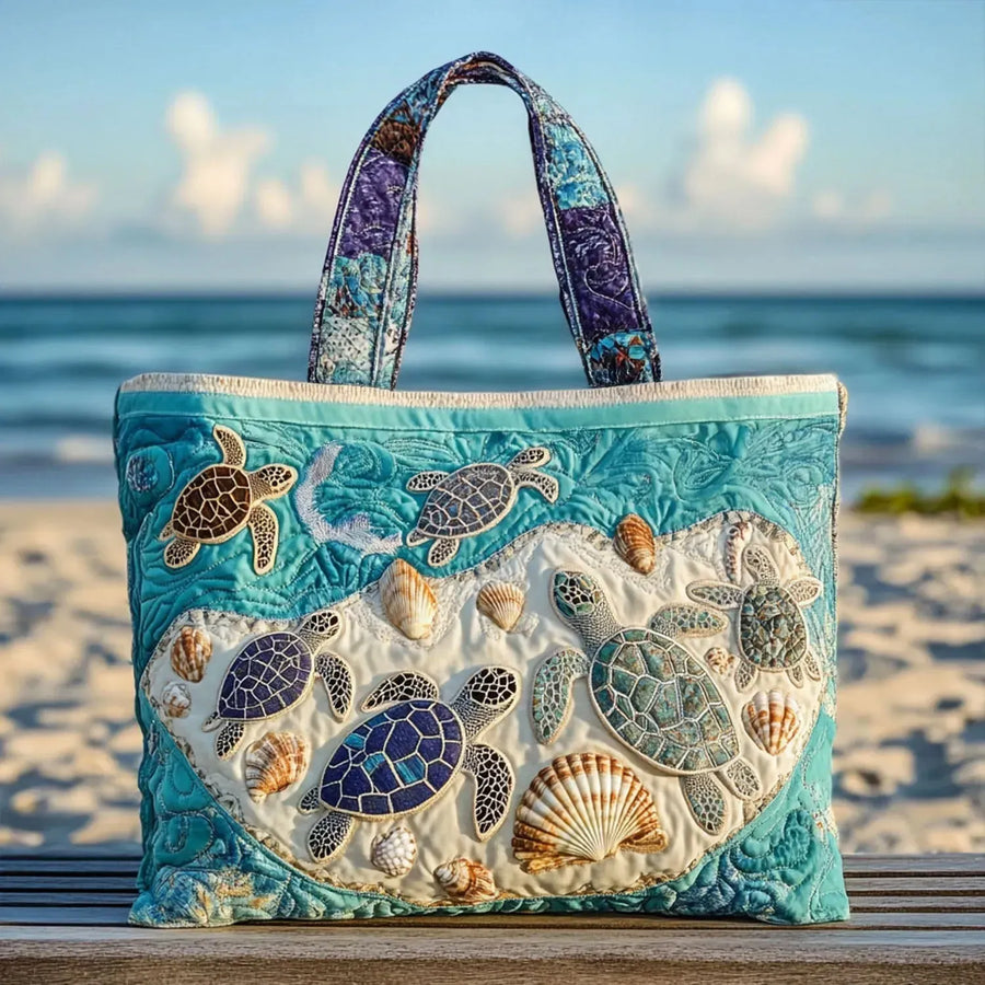 Gewatteerde shopper tas met print van verliefde schildpadden