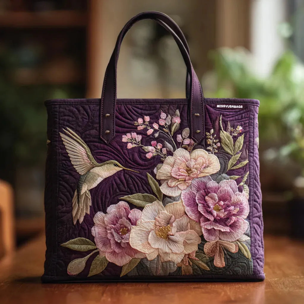 Gewatteerde shopper tas met print van kolibries en orchideeën