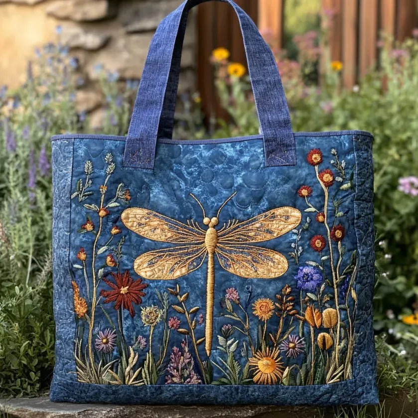 Gewatteerde shopper tas met gouden libelle