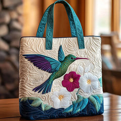 Gewatteerde shopper tas met print van een kolibrie en een witte bloem