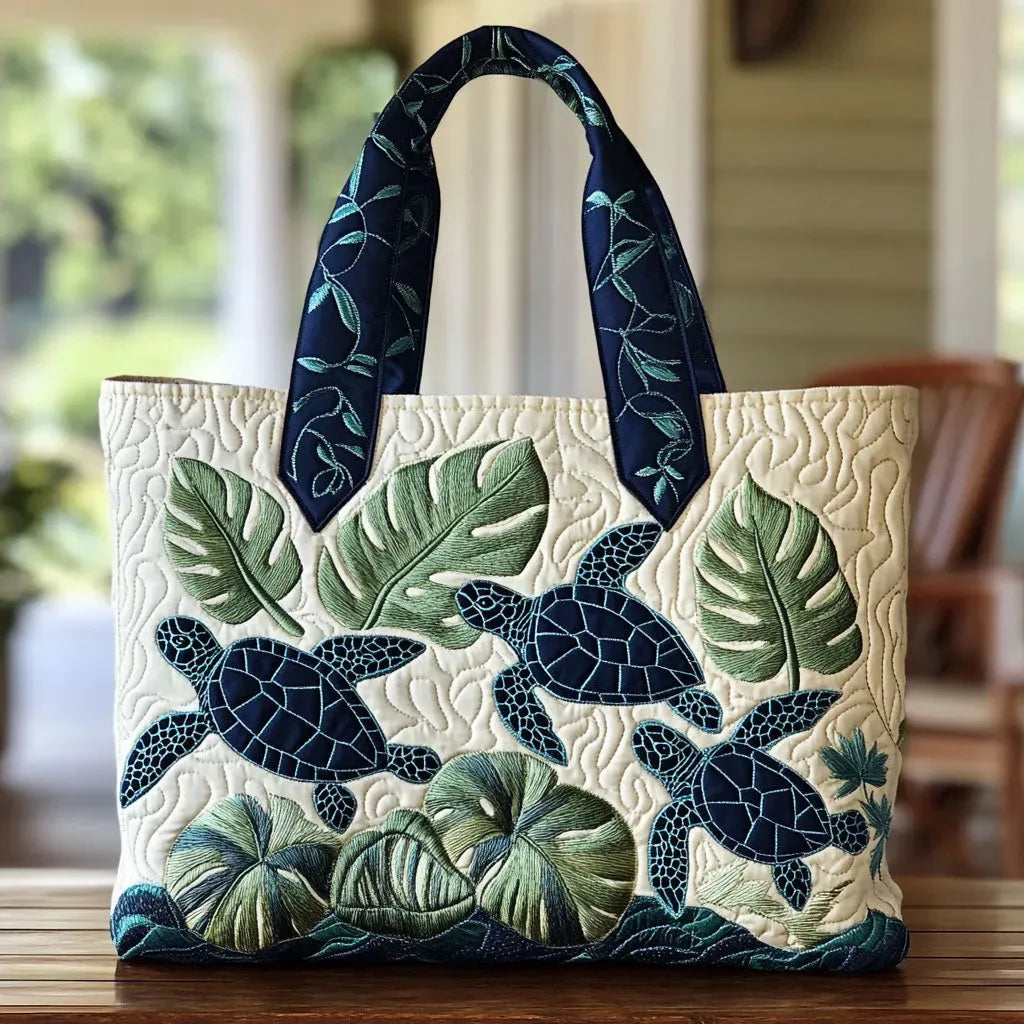 Gewatteerde shopper tas met zeeschildpadprint
