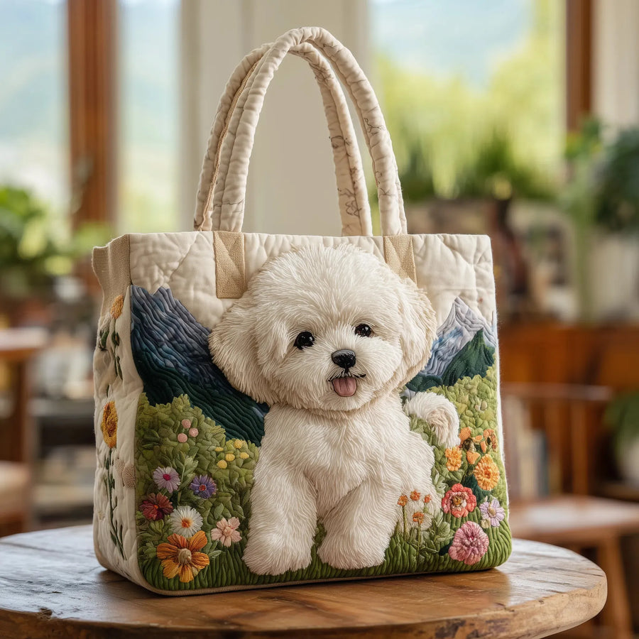Gewatteerde shopper tas met hondenprint