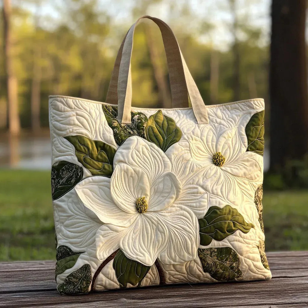 Gewatteerde shopper tas met print van witte lelies