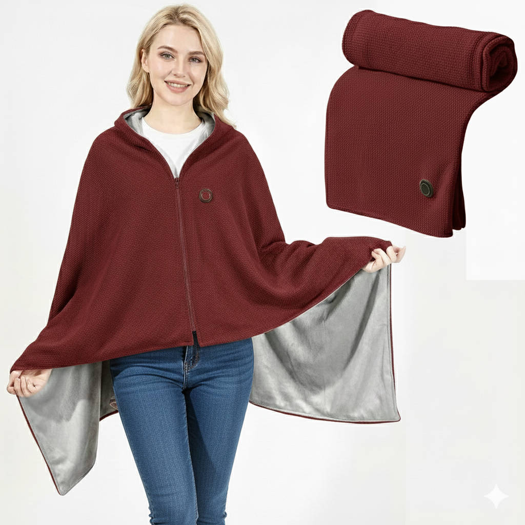 Verwarmbare USB Omslagdeken met Ritssluiting Schouders Nek Warmte Zachte Plaid Thuiswerken Kantoor Relaxen | Seveu