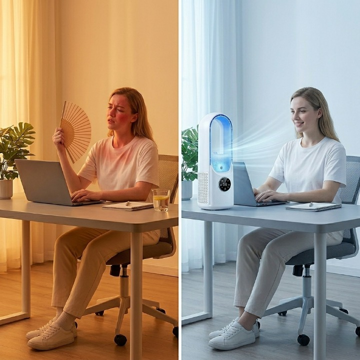 Compacte bladloze luchtkoeler met touchdisplay
