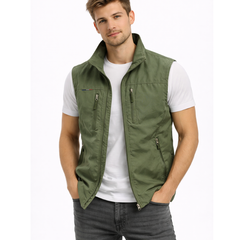 Bodywarmer voor heren met opstaande kraag en ritszakken
