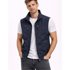 Bodywarmer voor heren met opstaande kraag en ritszakken