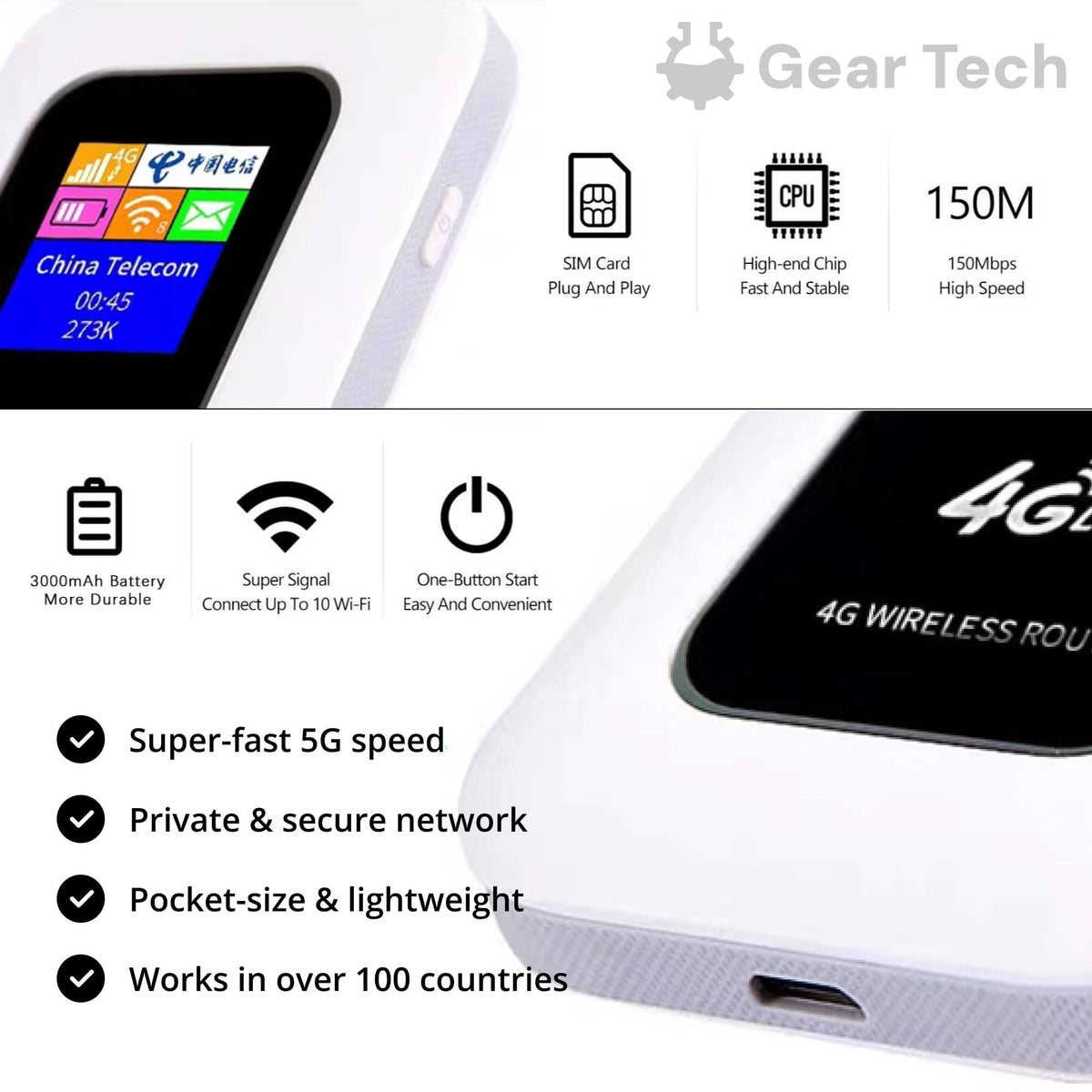 Compacte mobiele wifi router met LED-display
