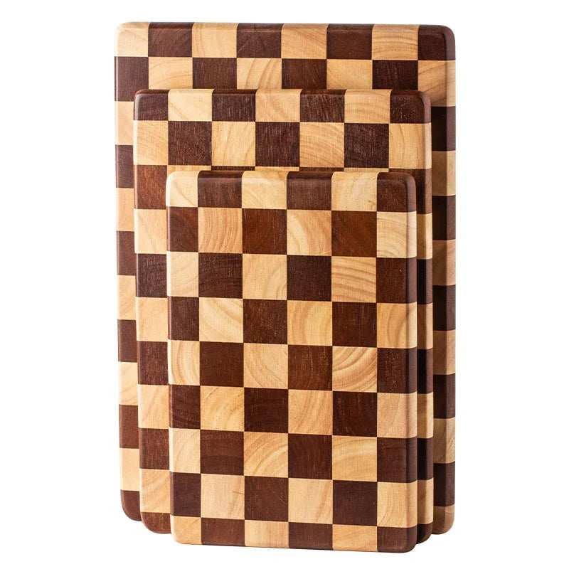 Rechthoekige houten snijplank van rubberhout met end-grain patroon