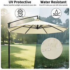 Vervangend parasoldoek op een parasol in de tuin