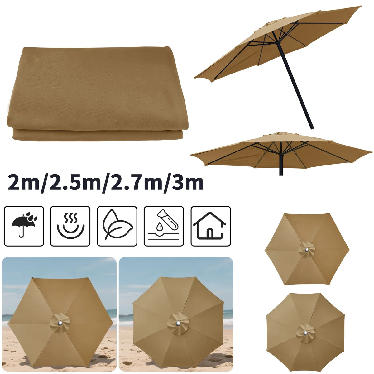 Vervangend parasoldoek op een parasol in de tuin