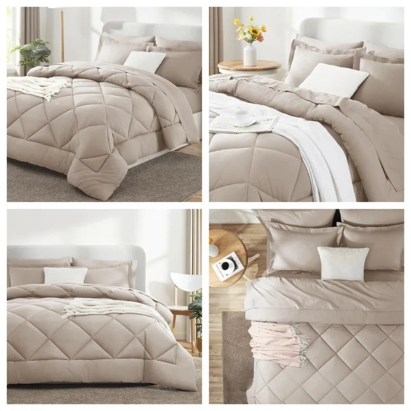 Effen polyester dekbed op een bed