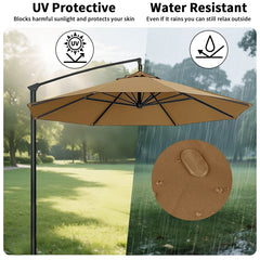 Vervangend parasoldoek op een parasol in de tuin