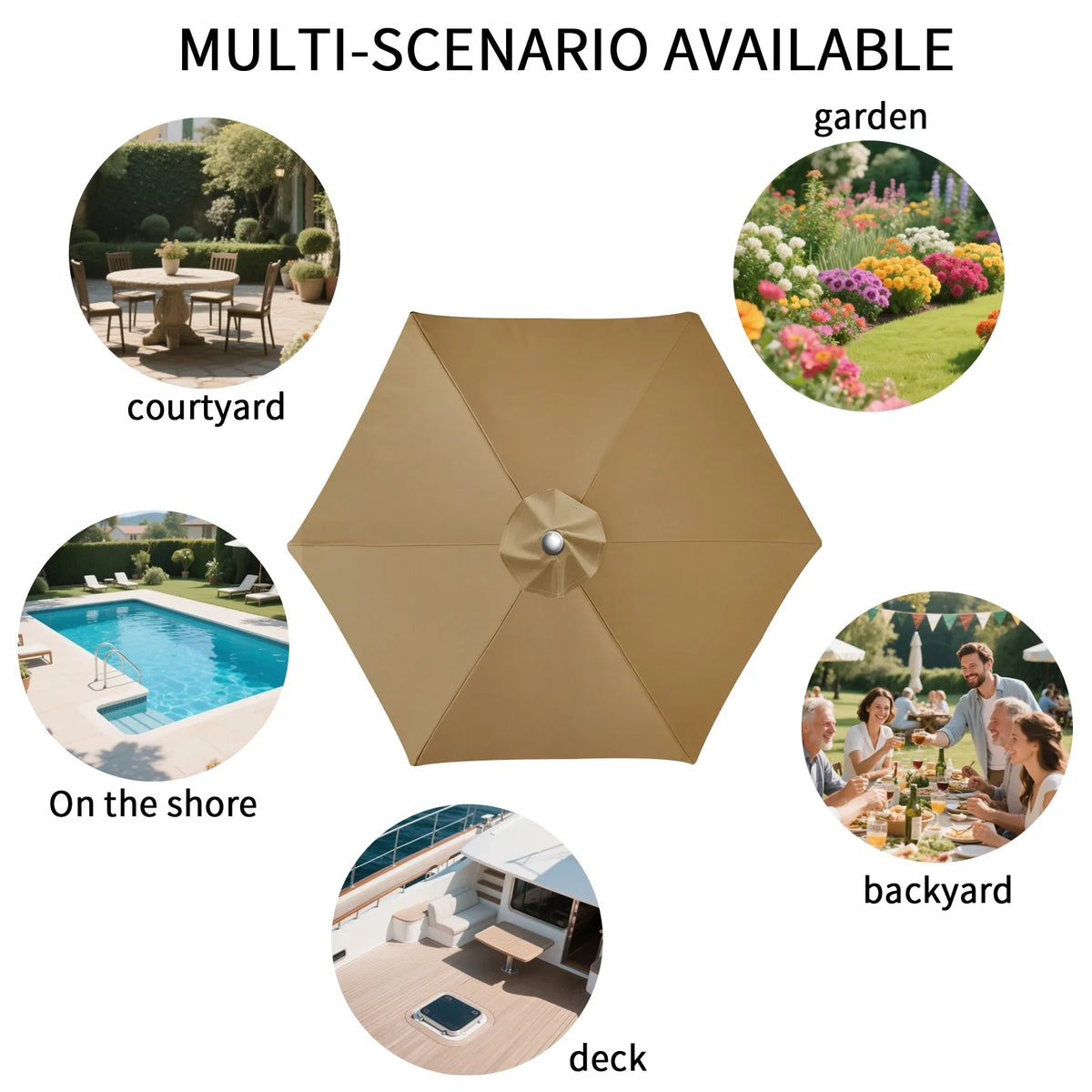 Vervangend parasoldoek op een parasol in de tuin