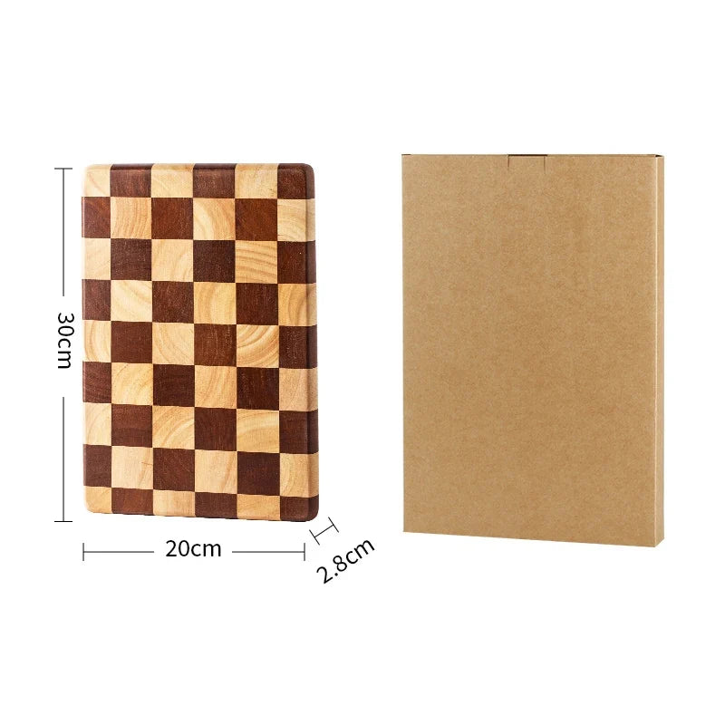 Rechthoekige houten snijplank van rubberhout met end-grain patroon