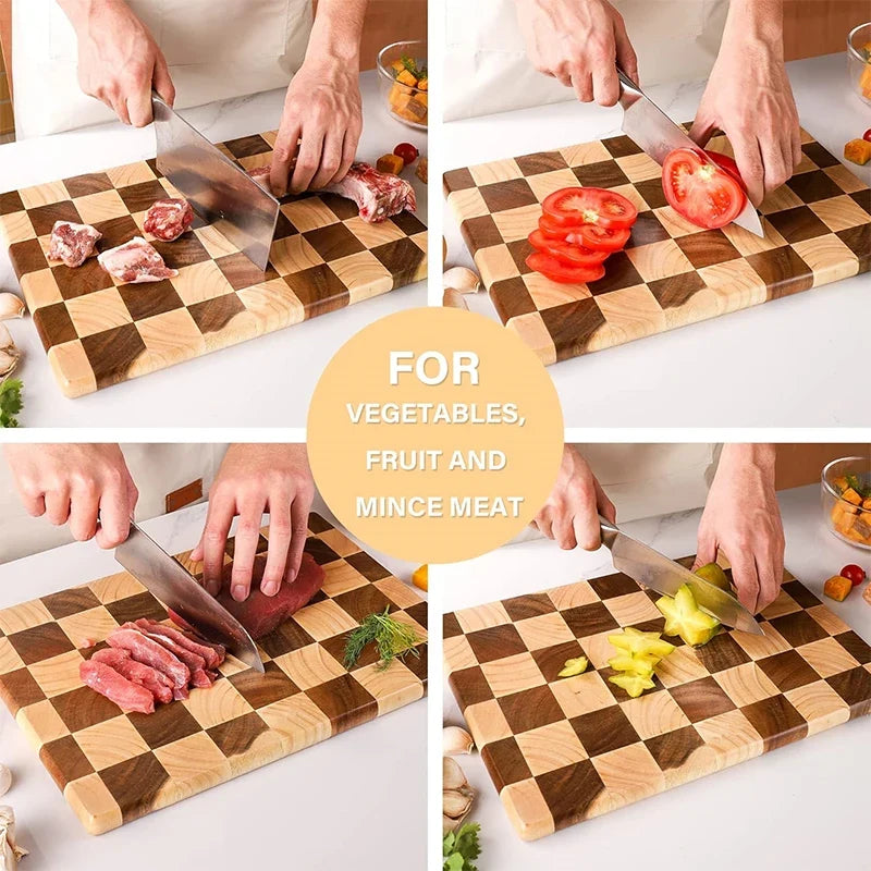 Rechthoekige houten snijplank van rubberhout met end-grain patroon