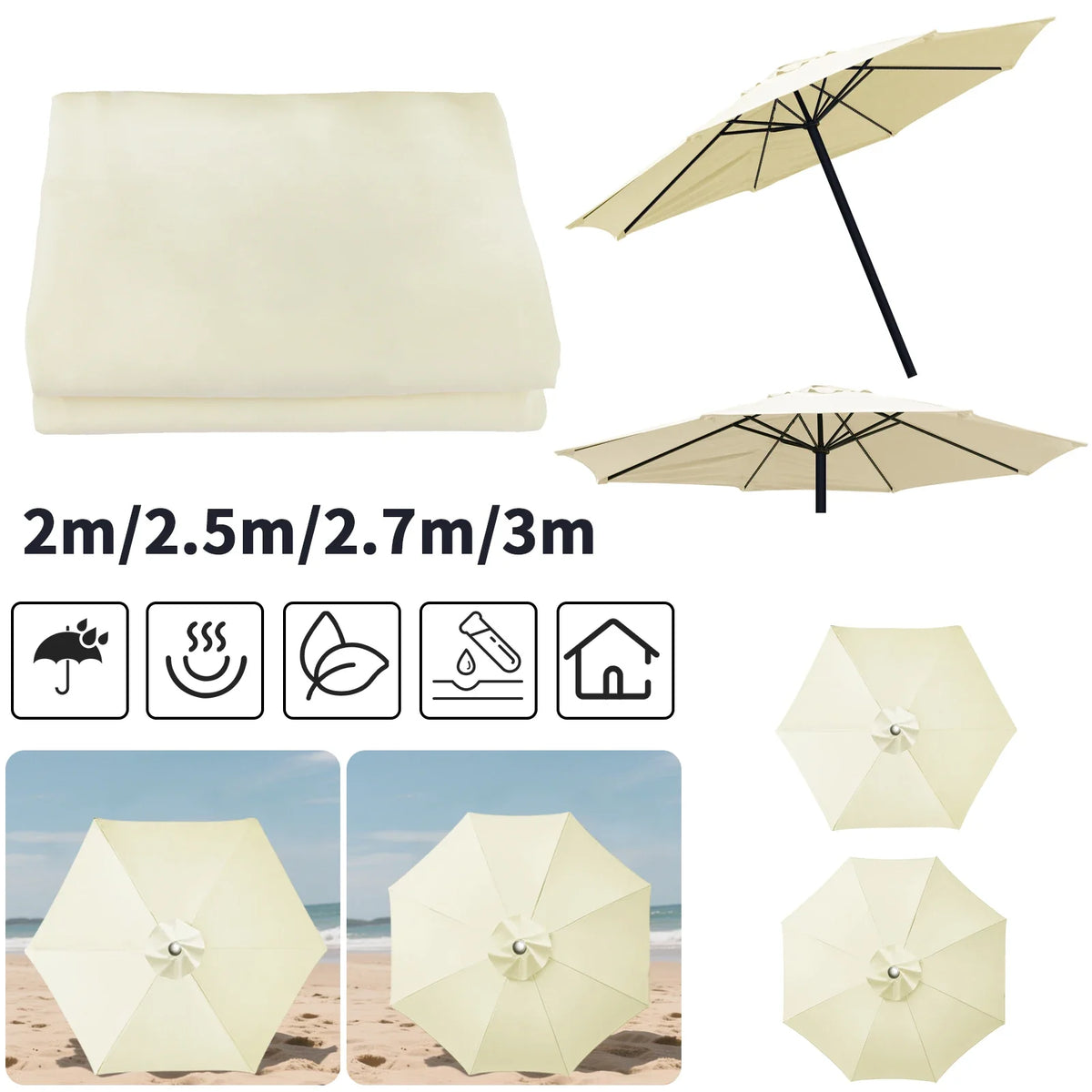 Vervangend parasoldoek op een parasol in de tuin