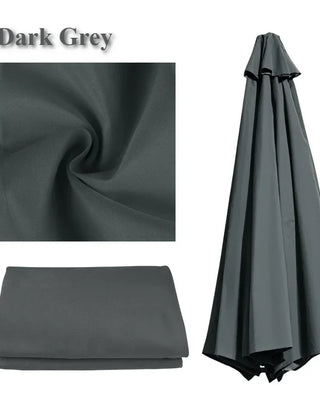 Vervangend parasoldoek op een parasol in de tuin