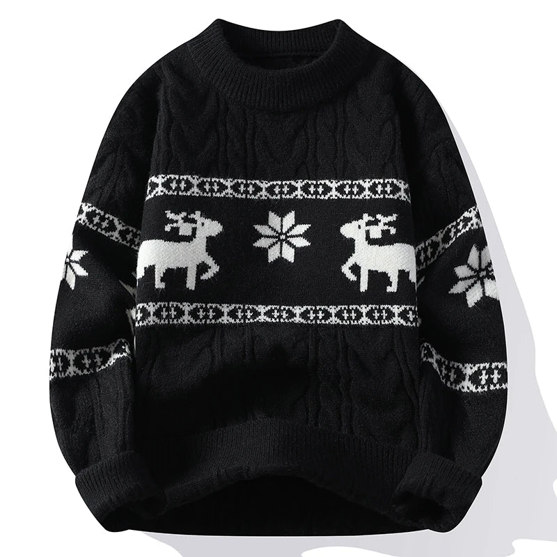 2024 Wintertrui Nieuwe Luxe Kasjmiertrui voor Heren Dikke Warme Heren Truien met Hertenprint Koreaanse Harajuku Kersttrui