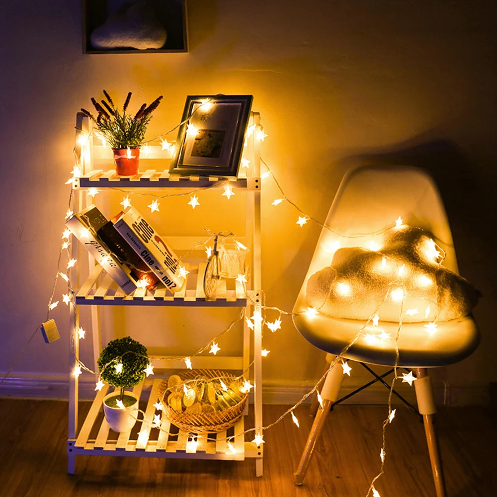 LED Star Fairy Lights Outdoor Chain Lights Garland Bulb Lichtslingers Party Home Wedding Terrace Garden Kerstdecoratie