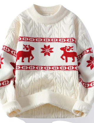 2024 Wintertrui Nieuwe Luxe Kasjmiertrui voor Heren Dikke Warme Heren Truien met Hertenprint Koreaanse Harajuku Kersttrui