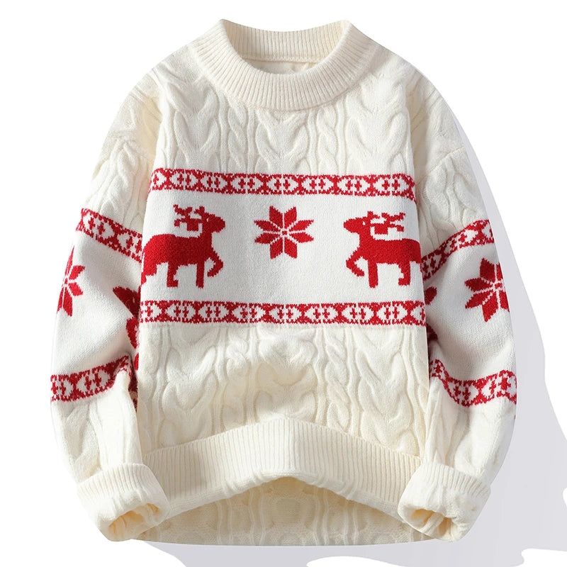 2024 Wintertrui Nieuwe Luxe Kasjmiertrui voor Heren Dikke Warme Heren Truien met Hertenprint Koreaanse Harajuku Kersttrui