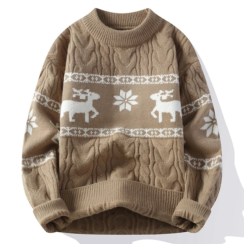 2024 Wintertrui Nieuwe Luxe Kasjmiertrui voor Heren Dikke Warme Heren Truien met Hertenprint Koreaanse Harajuku Kersttrui