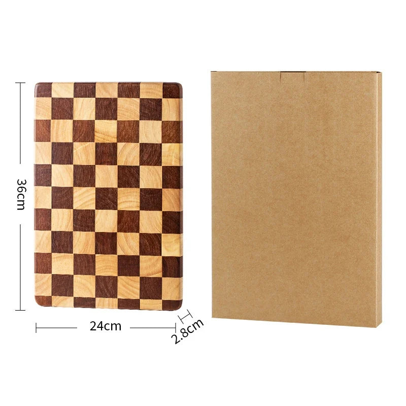 Rechthoekige houten snijplank van rubberhout met end-grain patroon