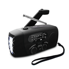 Noodradio met handslinger, zonnepaneel en zaklamp