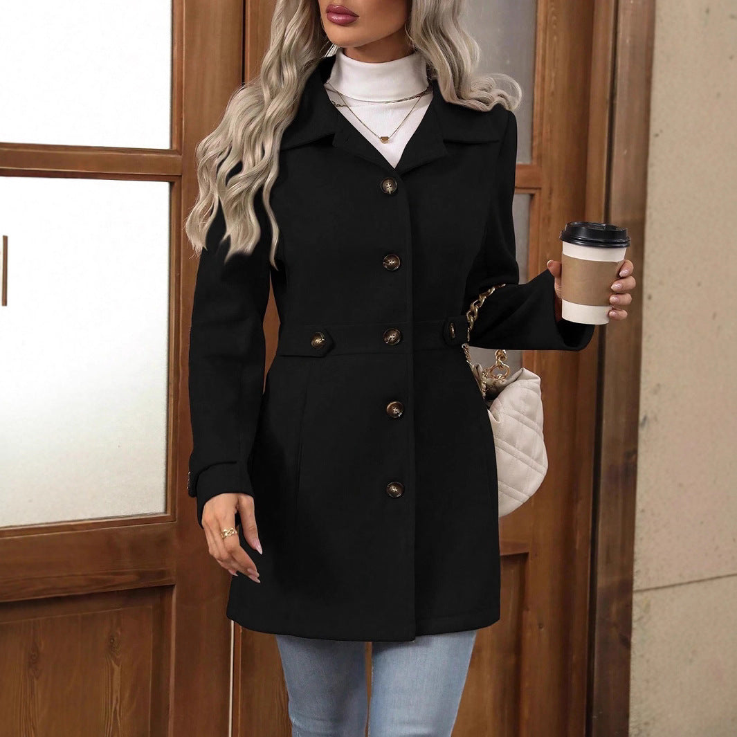 Getailleerde trenchcoat voor dames met ceintuur en reverskraag