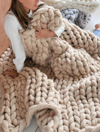 Handgebreid Chunky Plaid – Dik Gebreide Deken in Zachte Chenille voor Bank en Bed | Seveu