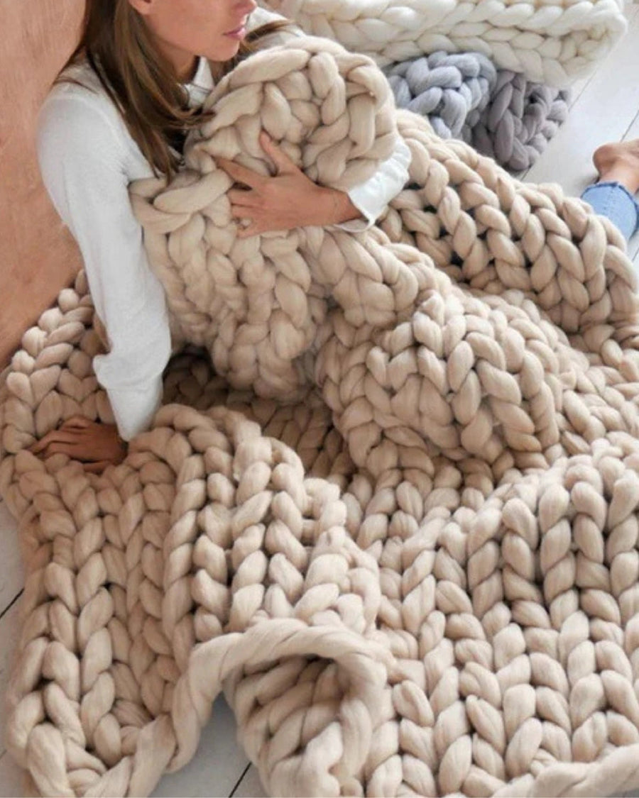 Handgebreid Chunky Plaid – Dik Gebreide Deken in Zachte Chenille voor Bank en Bed | Seveu