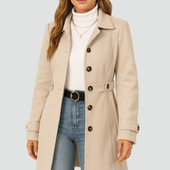 Getailleerde trenchcoat voor dames met ceintuur en reverskraag