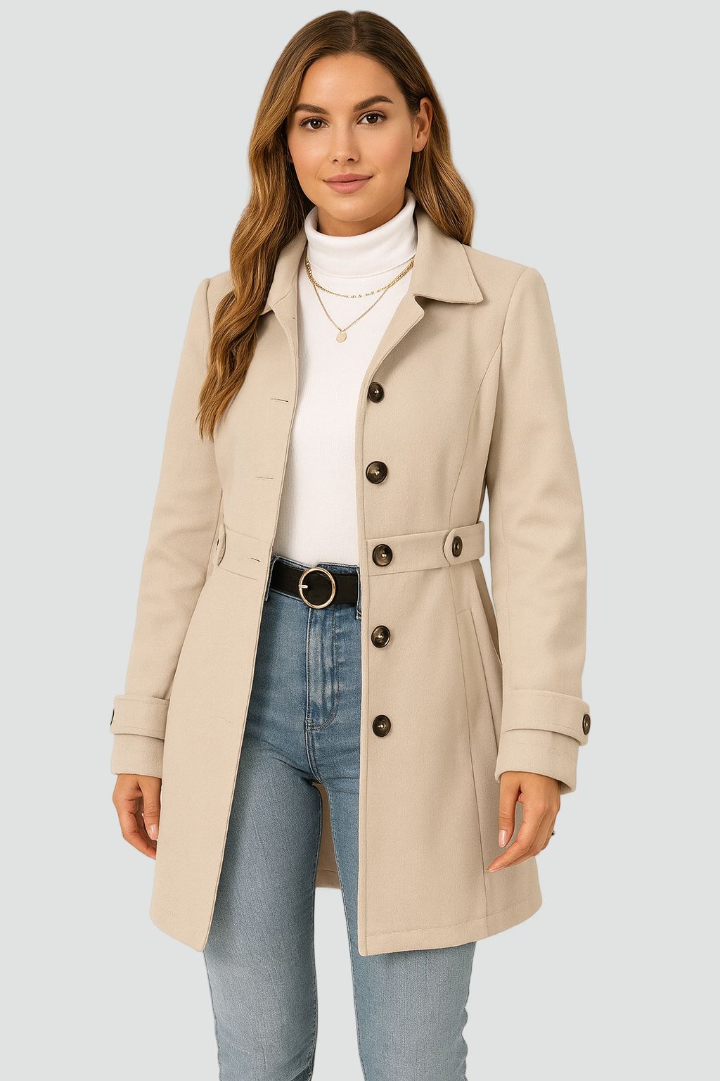 Getailleerde trenchcoat voor dames met ceintuur en reverskraag