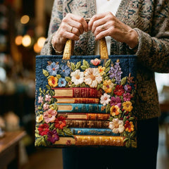 Gewatteerde shopper tas met bloemen en boeken