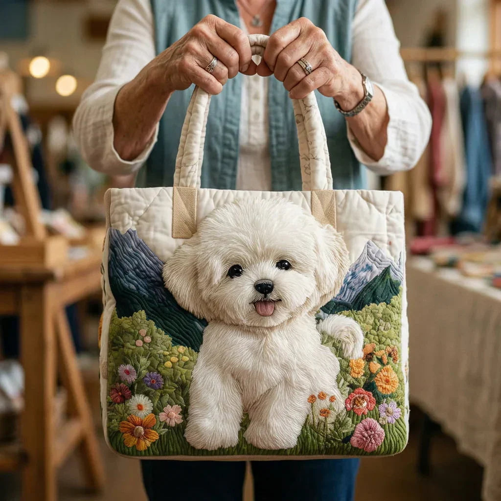 Gewatteerde shopper tas met hondenprint