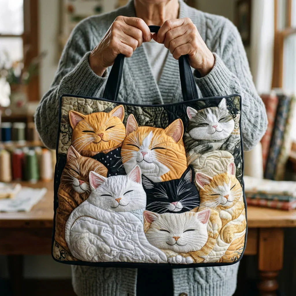 Gewatteerde shopper tas met print van slapende kittens
