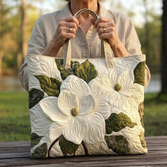 Gewatteerde shopper tas met print van witte lelies