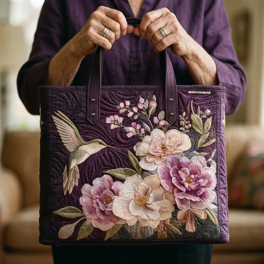 Gewatteerde shopper tas met print van kolibries en orchideeën