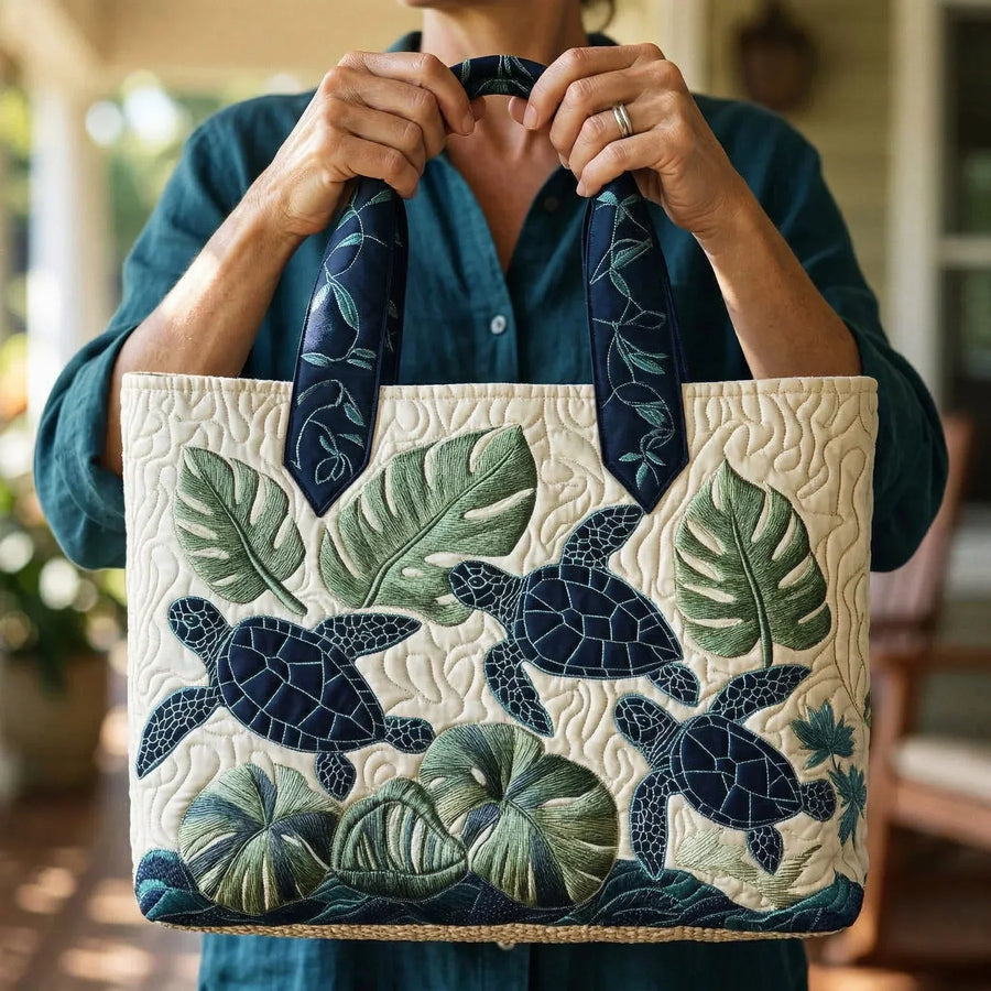 Gewatteerde shopper tas met zeeschildpadprint