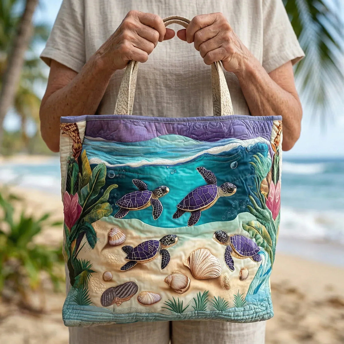 Gewatteerde shopper tas met lagunemotief