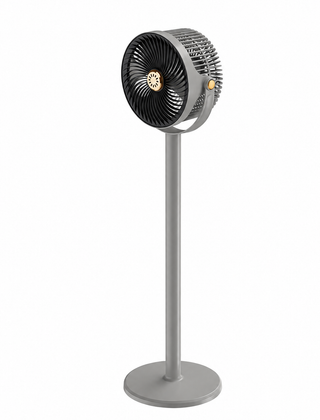 Grijze staande ventilator met 360 graden rotatie